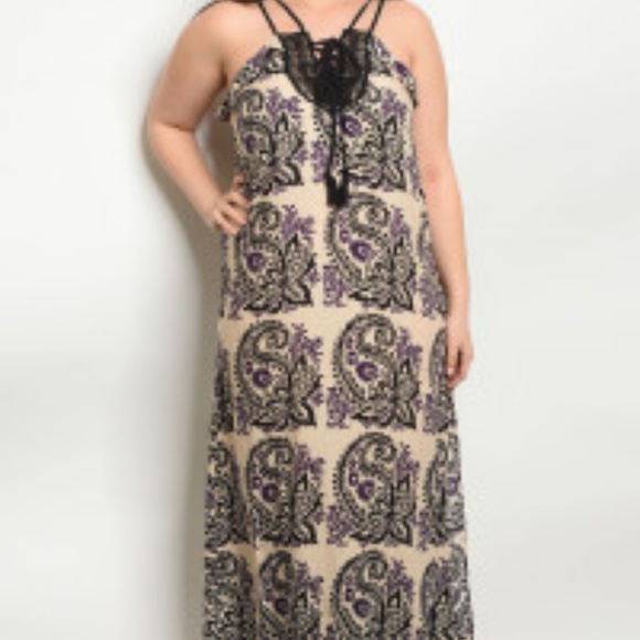 Signature8 CREAM BLACK PRINT PLUS SIZE DRESS - Picture 2 of 3